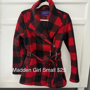 Madden Girl Red and Black Checkered Coat